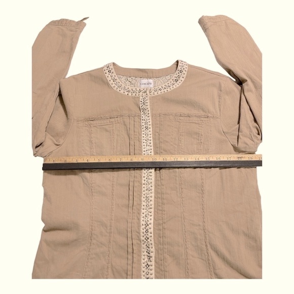CHICO’S  Jacket Khaki with stitching details and Embellished Snap Front Size 2 - Picture 13 of 13